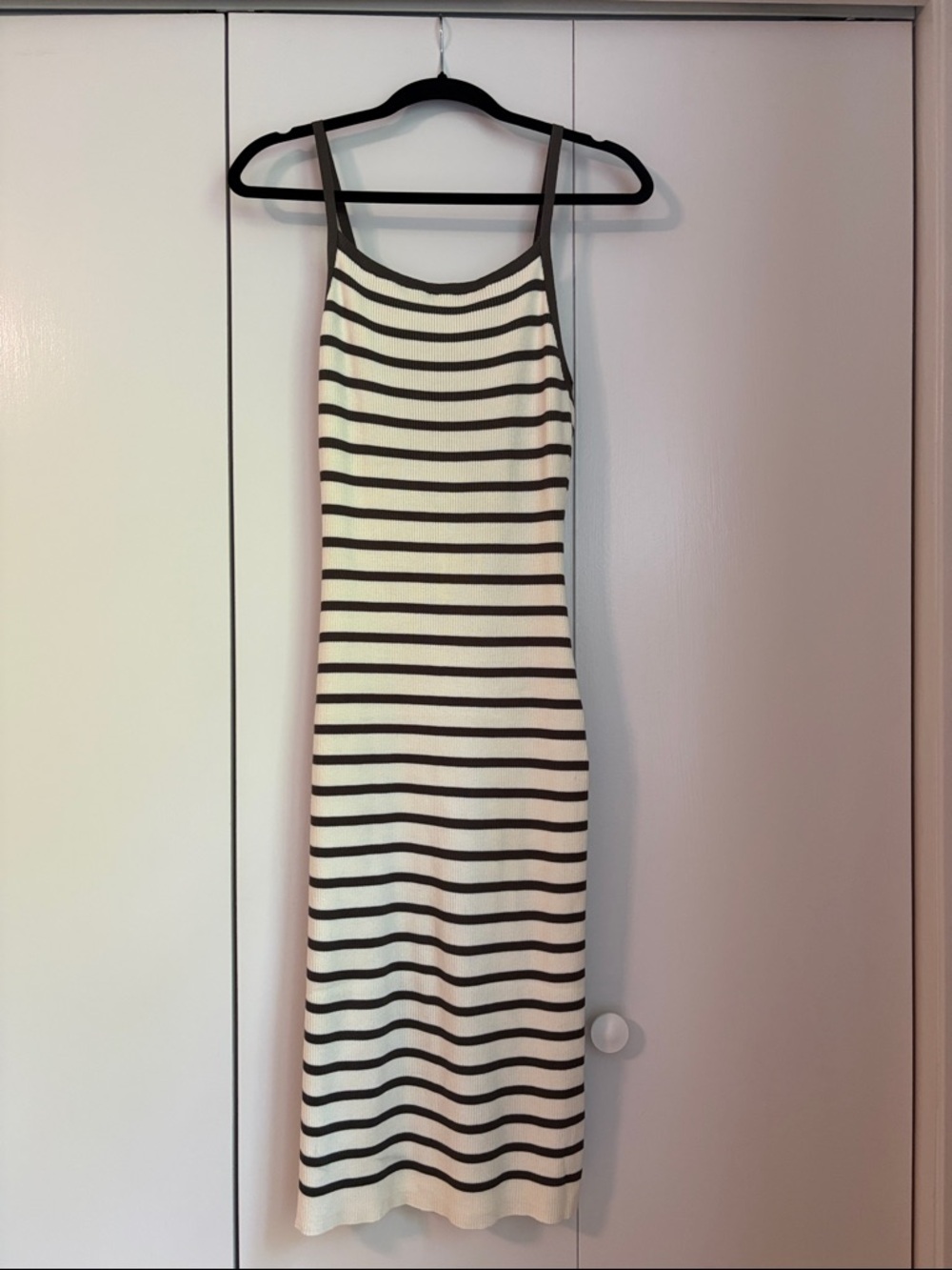 Striped Cream and Olive Green Midi Dress
